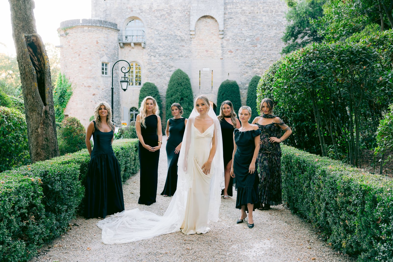 American wedding in France and bridal party
