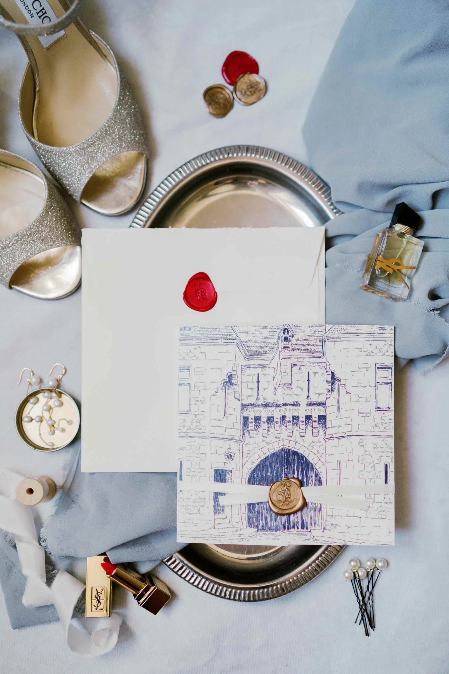 Flatlay for a luxury wedding in a French Castle